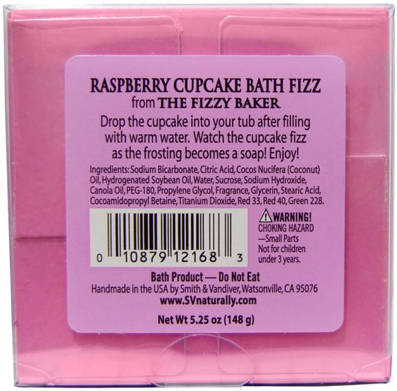 洗澡，美容，浴鹽 - Smith & Vandiver, The Fizzy Baker, Cupcake Bath Fizz, Raspberry, 5.25 oz (148 g)