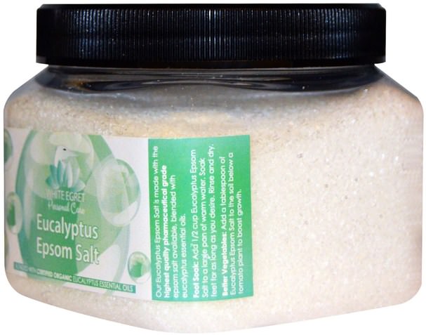 洗澡，美容，浴鹽 - White Egret Personal Care, Eucalyptus Epsom Salt, 16 oz