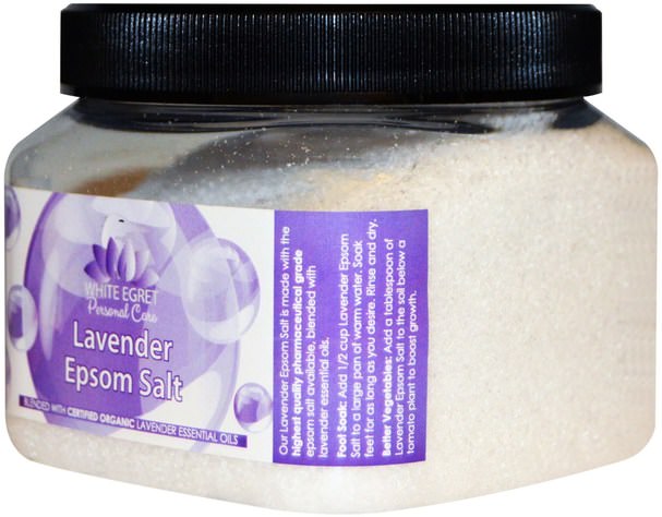 洗澡，美容，浴鹽 - White Egret Personal Care, Lavender Epsom Salt, 16 oz