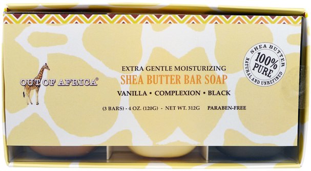 洗澡，美容，禮品套裝，沐浴禮品套裝，肥皂 - Out of Africa, Extra Gentle Moisturizing Shea Butter Bar Soap, 3 Bars, 4 oz (120 g) Each