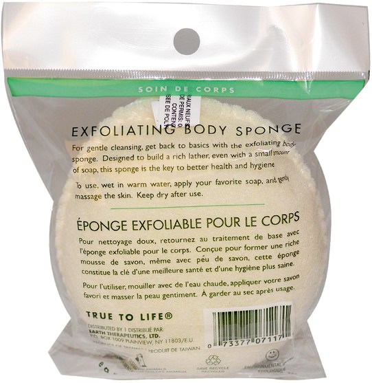 洗澡，美容，沐浴海綿和刷子 - Earth Therapeutics, Exfoliating Body Sponge, 1 Sponge