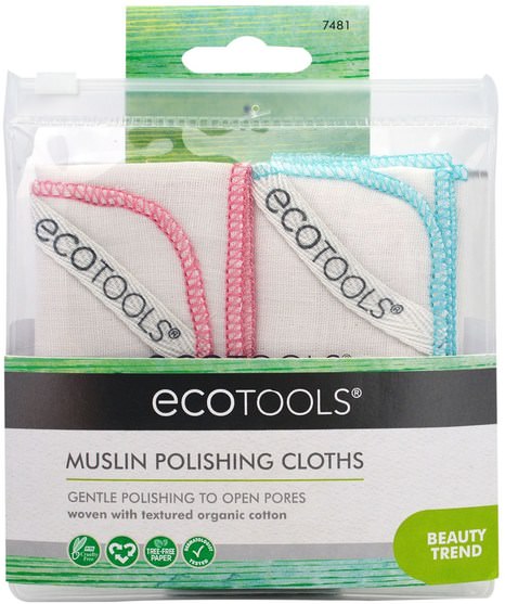 洗澡，美容，沐浴海綿和刷子 - EcoTools, Muslin Polishing Cloths, 2 Cloths