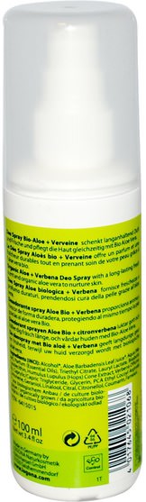 沐浴，美容，身體護理，除臭噴霧 - Logona Naturkosmetik, Daily Care Deo Spray, Bio Organic Aloe + Verbena, 3.4 fl oz (100 ml)