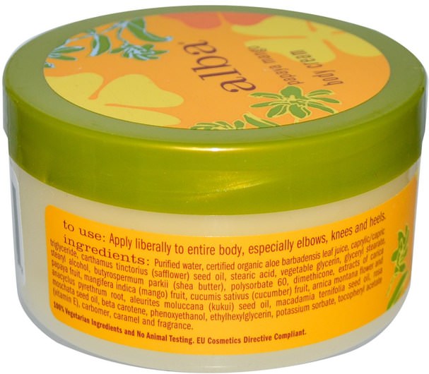 沐浴，美容，潤膚露，alba botanica夏威夷線 - Alba Botanica, Body Cream, Papaya Mango, 6.5 oz (180 g)