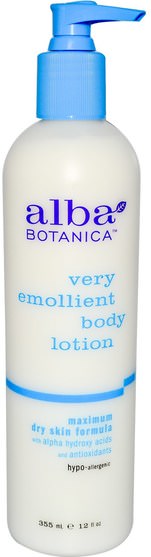 洗澡，美容，潤膚露 - Alba Botanica, Very Emollient, Body Lotion, Maximum Dry Skin Formula, 12 fl oz (350 ml)