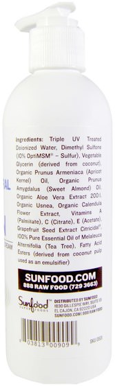 沐浴，美容，潤膚露，抗疼 - Sunfood, MSM Lotion, Unscented Rejuvenating Cream, 8 fl oz (236.6 ml)