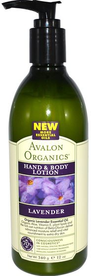 洗澡，美容，潤膚露 - Avalon Organics, Hand & Body Lotion, Lavender, 12 oz (340 g)