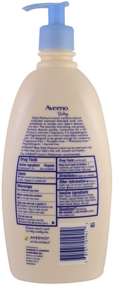 洗澡，美容，潤膚露，嬰兒潤膚露 - Aveeno, Baby, Daily Moisture Lotion, Fragrance Free, 18 fl oz (532 ml)