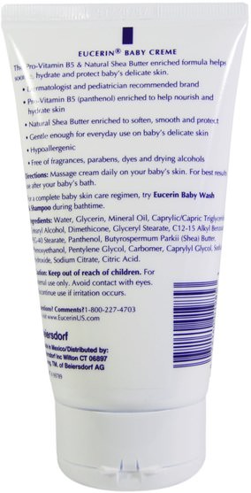 洗澡，美容，潤膚露，嬰兒潤膚露 - Eucerin, Baby, Creme, 5 oz (141 g)