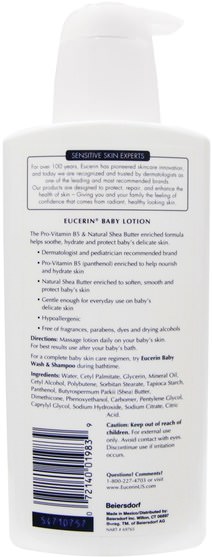 洗澡，美容，潤膚露，嬰兒潤膚露 - Eucerin, Baby, Lotion, Fragrance Free, 13.5 fl oz (400 ml)
