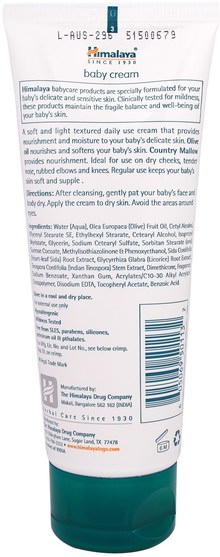 洗澡，美容，潤膚露，嬰兒潤膚露 - Himalaya Herbal Healthcare, Baby Cream, Olive Oil and Country Mallow, 3.38 fl oz (100 ml)