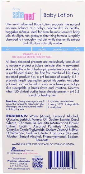 洗澡，美容，潤膚露，嬰兒潤膚露 - Sebamed USA, Baby Lotion, 6.8 fl oz (200 ml)