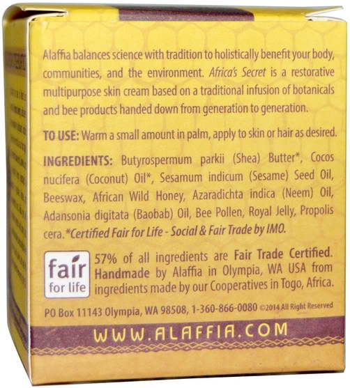 洗澡，美容，潤膚露，身體護理 - Alaffia, Authentic Africas Secret, Multipurpose Skin Cream, 4 oz (118 ml)