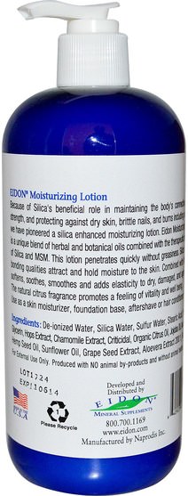 洗澡，美容，潤膚露 - Eidon Mineral Supplements, Silica & MSM, Moisturizing Lotion, 16 oz (474 ml)