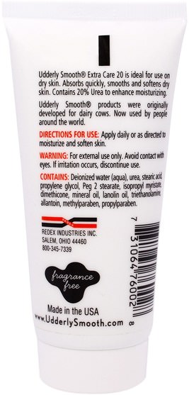 洗澡，美容，潤膚露，護手霜 - Udderly Smooth, Hand & Body Cream, Extra Care 20, 2 oz (57 g)
