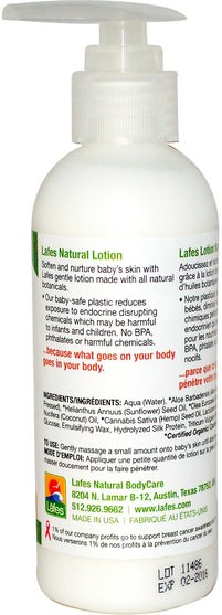 洗澡，美容，潤膚露，兒童洗澡 - Lafes Natural Body Care, Baby, Natural Lotion, Fragrance-Free, 6 oz (177 ml)