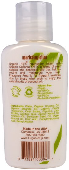 洗澡，美容，潤膚露 - Organic Fiji, Nourishing Lotion, Fragrance Free, 3 oz (89 ml)