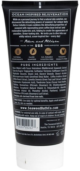沐浴，美容，潤膚露，皮膚，橘皮組織 - Seaweed Bath Co., Detox Cellulite Cream, For Visibly Smoother, Tighter-Looking Skin, 6 fl oz (177 ml)
