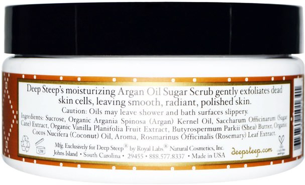 洗澡，美容，身體磨砂，摩洛哥堅果浴 - Deep Steep, Argan Oil Sugar Scrub, Brown Sugar - Vanilla, 8 oz (226 g)