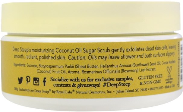 洗澡，美容，身體磨砂 - Deep Steep, Coconut Oil Sugar Scrub, Vanilla Coconut, 8 oz (226 g)