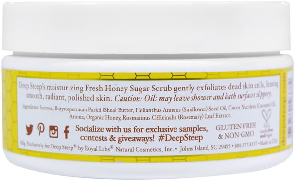 洗澡，美容，身體磨砂 - Deep Steep, Fresh Honey Sugar Scrub, Honey Blossom, 8 oz (226 g)