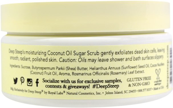 洗澡，美容，身體磨砂 - Deep Steep, Pure Coconut, Coconut Oil, Sugar Scrub, 8 oz (226 g)