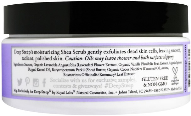 洗澡，美容，身體磨砂 - Deep Steep, Shea Scrub French Lavender Sugar Scrub, 8 oz (226 g)