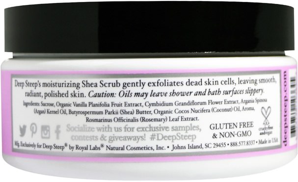 洗澡，美容，身體磨砂 - Deep Steep, Shea Scrub Vanilla Orchid Sugar Scrub, 8 oz (226 g)