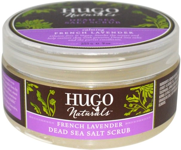 洗澡，美容，身體磨砂 - Hugo Naturals, Dead Sea Salt Scrub, French Lavender, 9 oz (255 g)