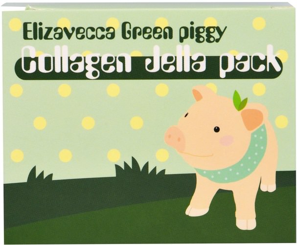 洗澡，美容，骨骼，骨質疏鬆症，膠原蛋白 - Elizavecca, Green Piggy, Collagen Jelly Pack, 3.53 oz (100 g)