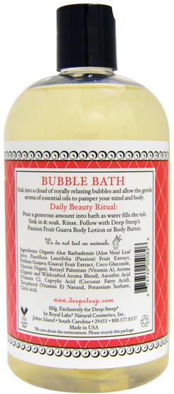 洗澡，美容，泡泡浴 - Deep Steep, Bubble Bath, Passion Fruit - Guava, 17 fl oz (503 ml)