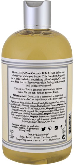 洗澡，美容，泡泡浴 - Deep Steep, Bubble Bath, Pure Coconut, 17 fl oz (503 ml)