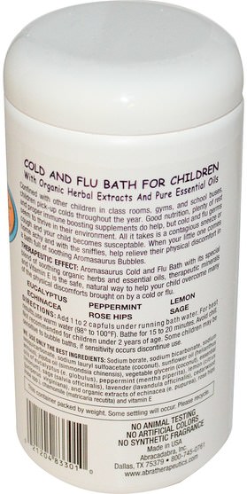 洗澡，美容，泡泡浴鹽 - Abra Therapeutics, Aromasaurus Cold & Flu, Aroma Therapy Bubble Bath For Children, 20 oz (566 g)
