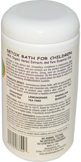 洗澡，美容，泡泡浴鹽 - Abra Therapeutics, Aromasaurus Detox Aroma Therapy Bubble Bath For Children, 20 oz (566 g)
