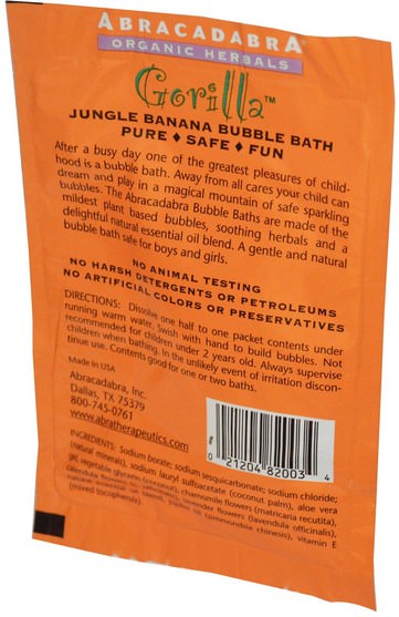 洗澡，美容，泡泡浴鹽 - Abra Therapeutics, Gorilla Jungle Banana Bubble Bath, 2.5 oz (71 g)