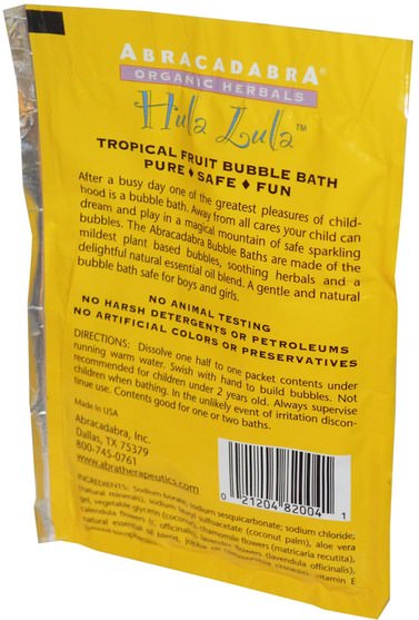 洗澡，美容，泡泡浴鹽 - Abra Therapeutics, Hula Lula Tropical Fruit Bubble Bath, 2.5 oz (71 g)