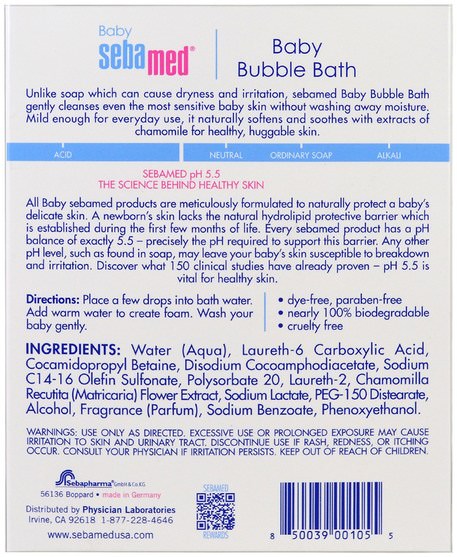 洗澡，美容，泡泡浴 - Sebamed USA, Baby Bubble Bath, 6.8 fl oz (200 ml)