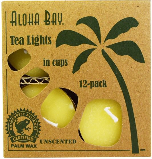 洗澡，美容，蠟燭 - Aloha Bay, Palm Wax Candles, Tea Lights, Unscented, Cream, 12 Pack