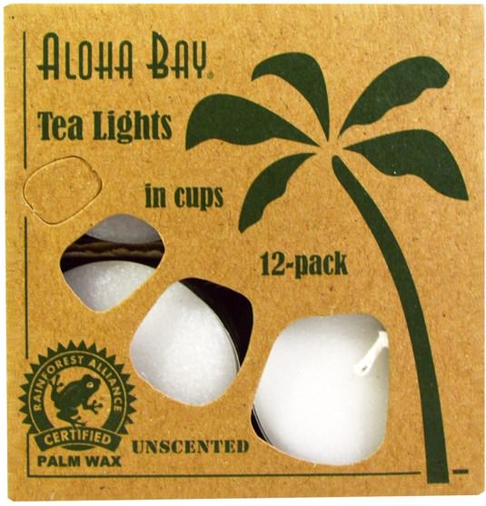 洗澡，美容，蠟燭 - Aloha Bay, Palm Wax Candles, Tea Lights, Unscented, White, 12 Pack