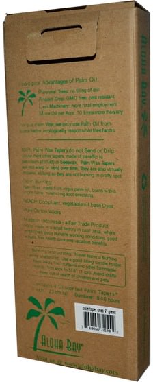 洗澡，美容，蠟燭 - Aloha Bay, Palm Wax Taper Candles, Unscented, Green, 4 Pack, 9 in (23 cm) Each