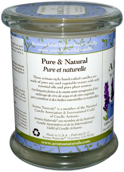 洗澡，美容，蠟燭 - Aroma Naturals, 100% Natural Soy Essential Oil Candle, Tranquility, Lavender, 8.8 oz (260 g)