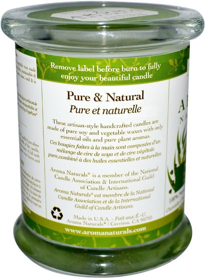 洗澡，美容，蠟燭 - Aroma Naturals, 100% Natural Soy Essential Oil Candle, Vitality, Peppermint & Eucalyptus, 8.8 oz (260 g)