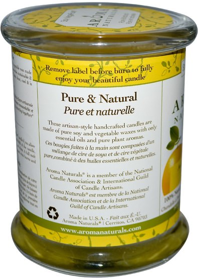 洗澡，美容，蠟燭 - Aroma Naturals, Soy VegePure, 100% Natural Soy Essential Oil Candle, Ambiance, Orange & Lemongrass, 8.8 oz (260 g)
