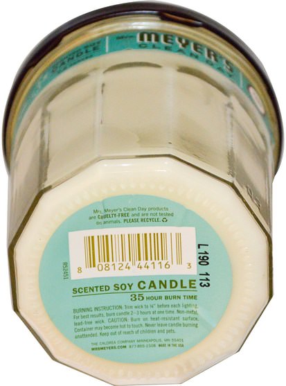 洗澡，美容，蠟燭 - Mrs. Meyers Clean Day, Scented Soy Candle, Basil Scent, 7.2 oz