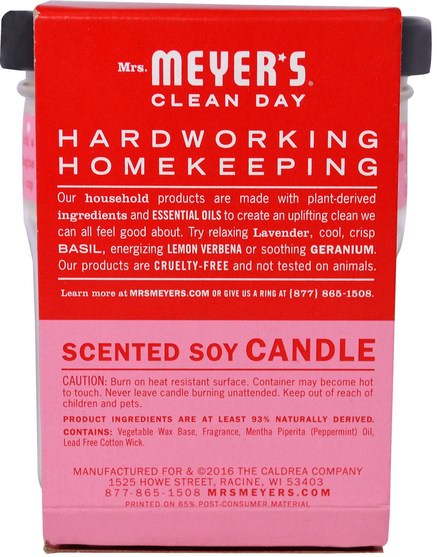洗澡，美容，蠟燭 - Mrs. Meyers Clean Day, Scented Soy Candle, Peppermint, 4.9 oz (140 g)