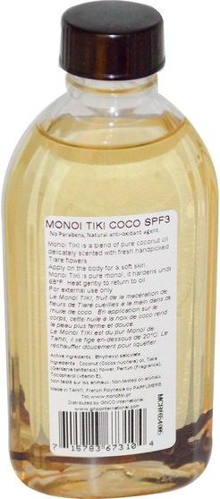 沐浴，美容，椰子油皮膚，面部護理，曬傷防曬 - Monoi Tiare Tahiti, Suntan Oil, SPF 3 Protection Solaire, Coco Coconut, 4 fl oz (120 ml)