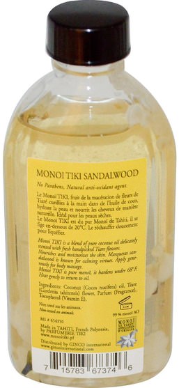 沐浴，美容，椰子油皮 - Monoi Tiare Tahiti, Coconut Oil, Sandalwood, 4 fl oz (120 ml)