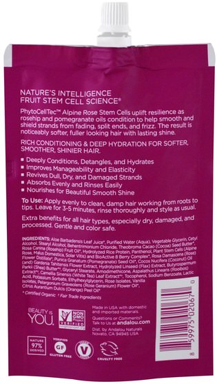 洗澡，美容，護髮素 - Andalou Naturals, 1000 Roses Complex Deep Conditioning, Color Care, Hair Mask, 1.5 fl oz (44 ml)