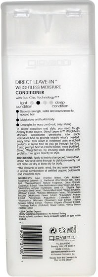 洗澡，美容，護髮素，頭髮，頭皮，洗髮水，護髮素 - Giovanni, Direct Leave-In Weightless Moisture Conditioner, 8.5 fl oz (250 ml)