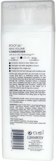 洗澡，美容，護髮素，頭髮，頭皮，洗髮水，護髮素 - Giovanni, Root 66, Max Volume Conditioner, 8.5 fl oz (250 ml)